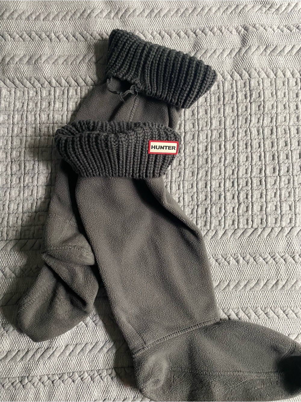 Hunter Gray Fleece Boot Socks with Dark Knit Cuffs